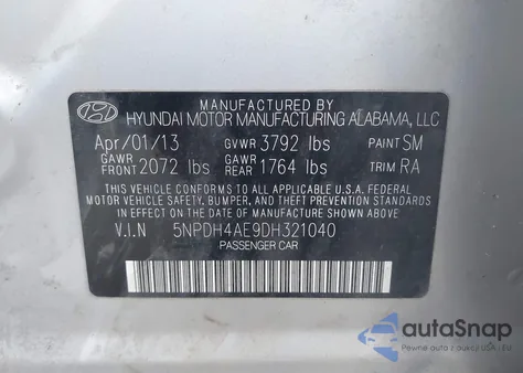 2013 Hyundai Elantra Gls from USA, damaged, VIN 5NPDH4AE9DH321040